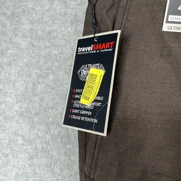 Roundtree & Yorke Travel Smart Pants Trousures Classic Fti Flat Front 42x32 New - Picture 6 of 14